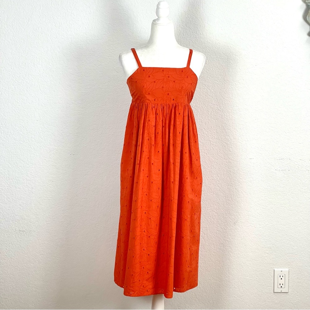 Madewell Eyelet Midi Dress Size XS Orange Floral